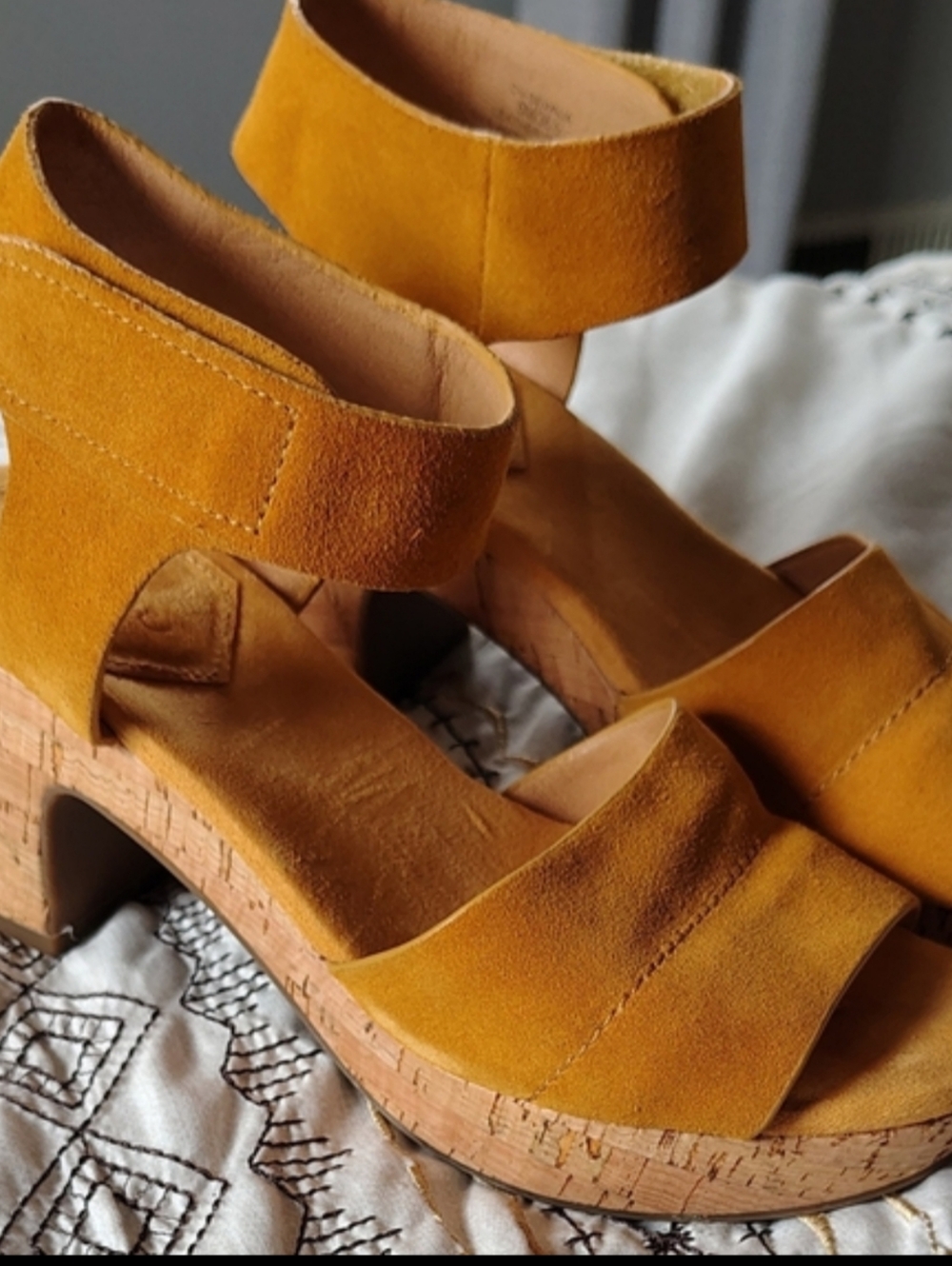 Crown Vintage Mustard Yellow Suede Platform Sandals